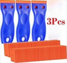 60 Pcs Plastic Razor Blades +3 Razor Scraper Double Edged Sticker Removal Tool