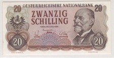 1956 Austria, Austrian National Bank - 20 Schilling Banknote Bill No. AG 193249