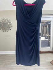 Beautiful Ralph Lauren Sexy Navy Blue Cap Sleeve Ruched Midi Dress Size 8
