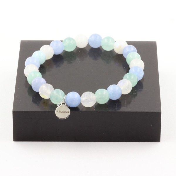 Mineralien Und Edelsteine. Armband Perlen Angelit + Aquamarin + Stein-image