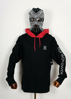 Huf Worldwide Hooded Hood Sweatshirt Hoodie Sweat Voyage French Terry Black in S