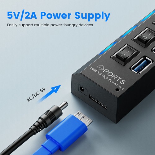 USB 3.0 Hub Splitter Adapter Mit Aktiv Netzteil Verteiler Für PC/Laptop 4 Port - Bild 7 von 15