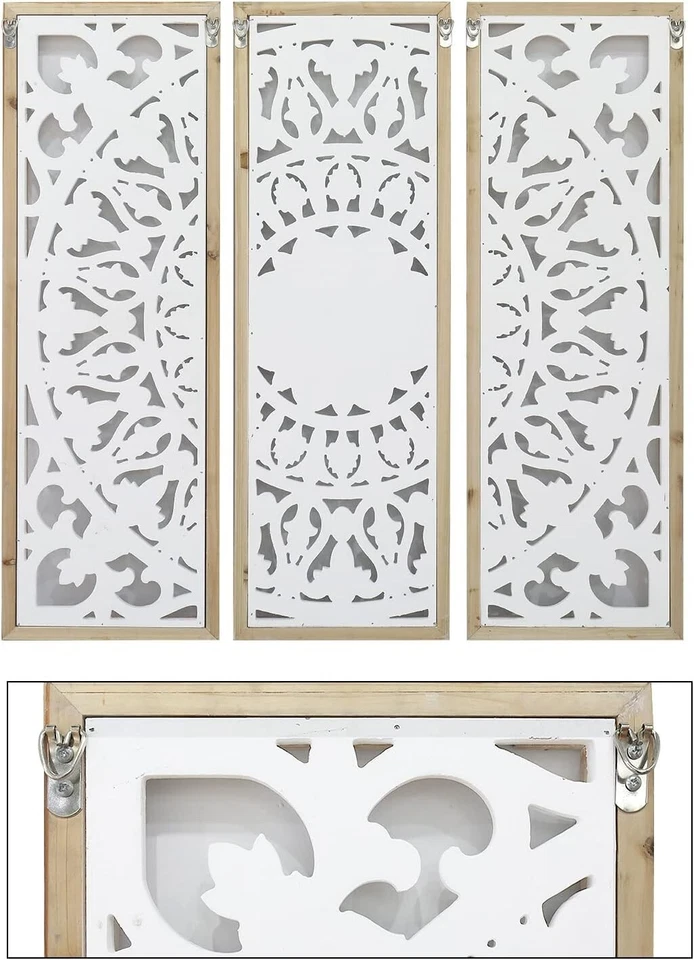Carved Wood Wall Decor Floral-Patterned Wooden Panels (Set of 3) 39"x36"x1" - Image 4 of 4