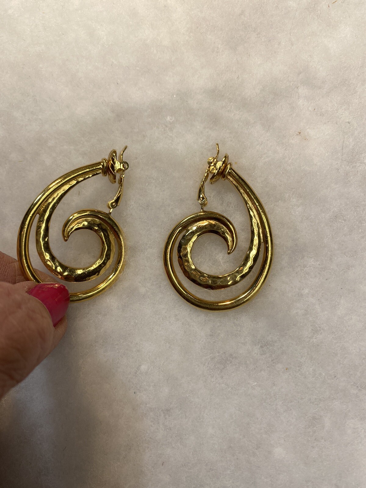 TRIFARI Gold Tone Large Loop Dangle Earrings Used - image 2