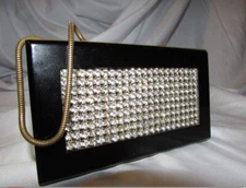 VINTAGE WILARDY BLACK LUCITE * RHINESTONES DESIGN COMPACT CARRYALL LUCITE PURSE!