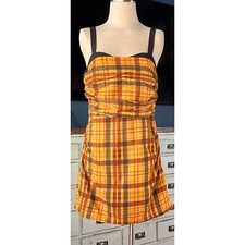 NWT New $170 Anthropologie Let Me Be Yellow Plaid Mini Dress Medium M