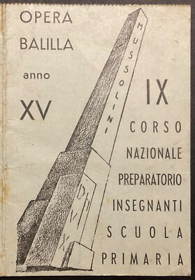 ONB COURSES EXECUTIVES TEACHERS PRIMARY SCHOOL CARD A.XV° 1937 KINGDOM OF ITALY