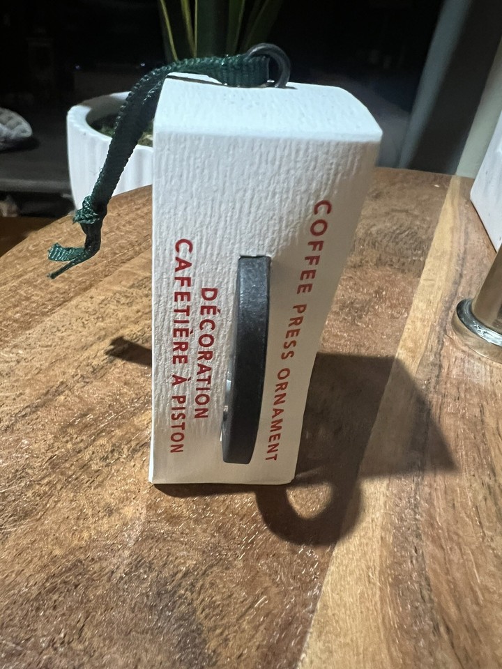 Christmas Starbucks Coffee French Press Ornament, Copper Tone 3.5 inch