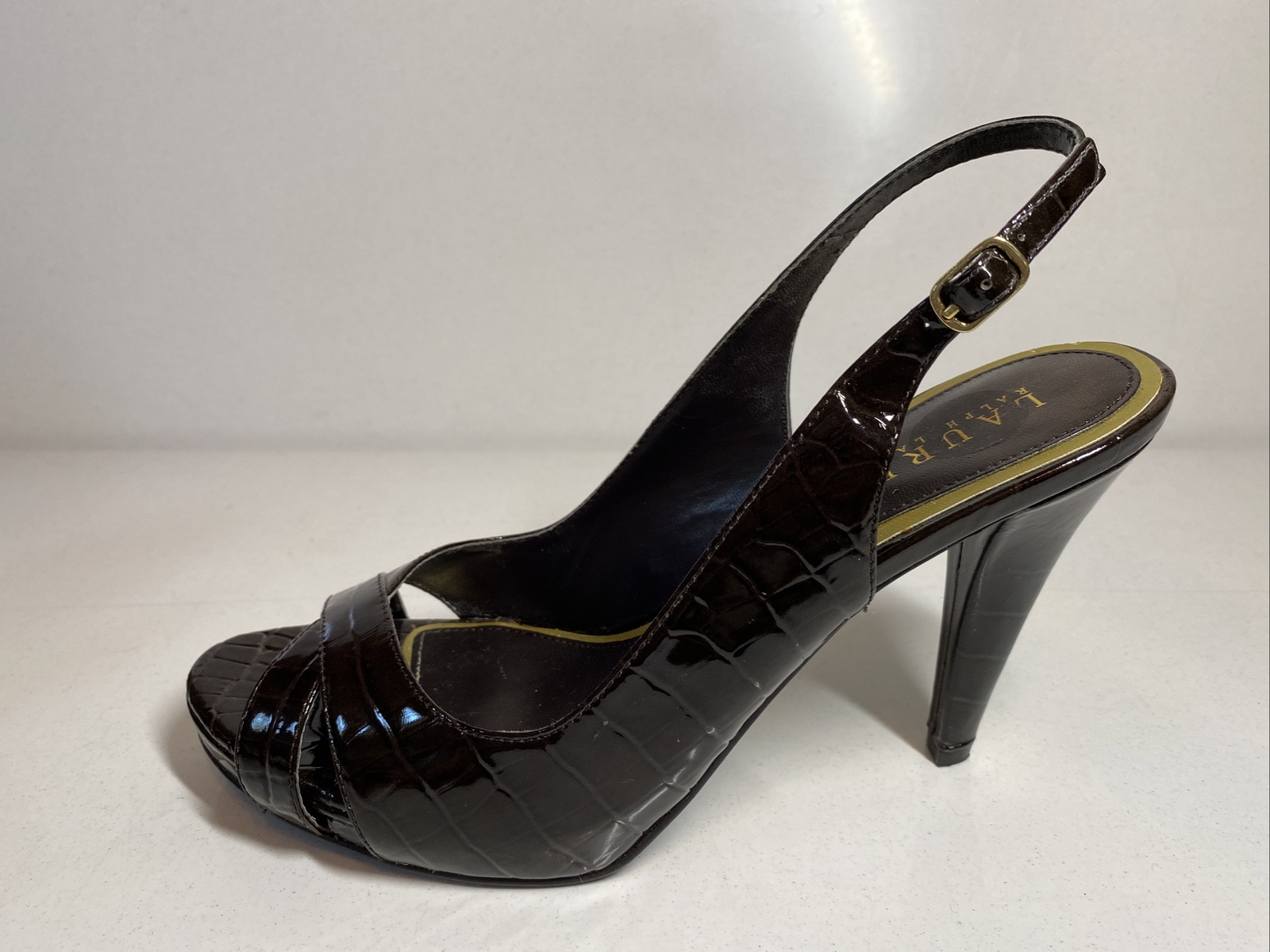Leather Open Toe Slingback Heels Shoes 