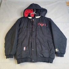 Vintage 90's Chicago Bulls NBA Starter Full Zip Jacket Mens Small Hooded Winter