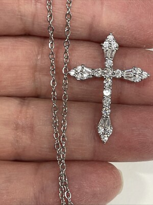 Silver Cross Cubic Zirconia Necklace 18  Chain Religious Faith Jewelry NEW