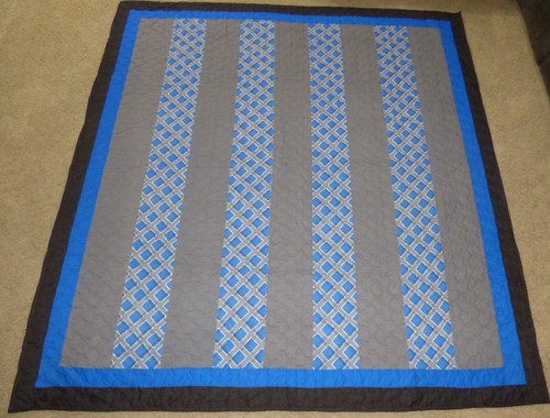 Handmade Machine Stitched Blue, Gray & Black Quilt 81" x 88" Twin