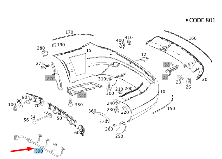 MB C W204 Rear Bumper Parktronic Wiring Harness A2075403534