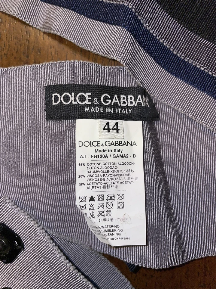 DOLCE & GABBANA Broche Mariposa Cristal Cinturón Rayas Ancho Gris Hecho en Italia 44 Foto 3 de 4