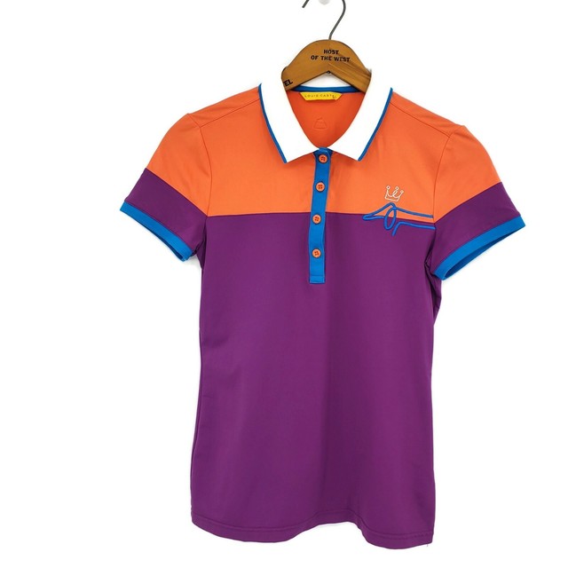 Louis Castel Golf Shirt Womens 90 Orange Purple Dachsund Polo | eBay