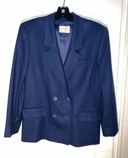 Pendleton Vintage Blue Double Breasted Virgin Wool Blazer Size Petite 10P. d141