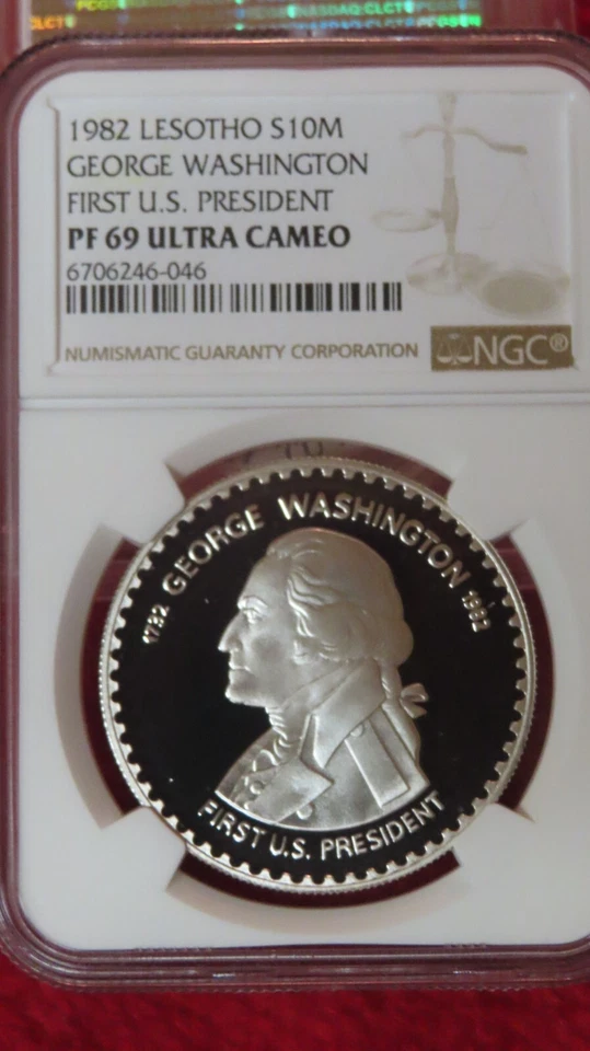 1982 Lesotho Africa George Washington United States 1oz Silver NGC PF 69 ultra - Image 3 of 4