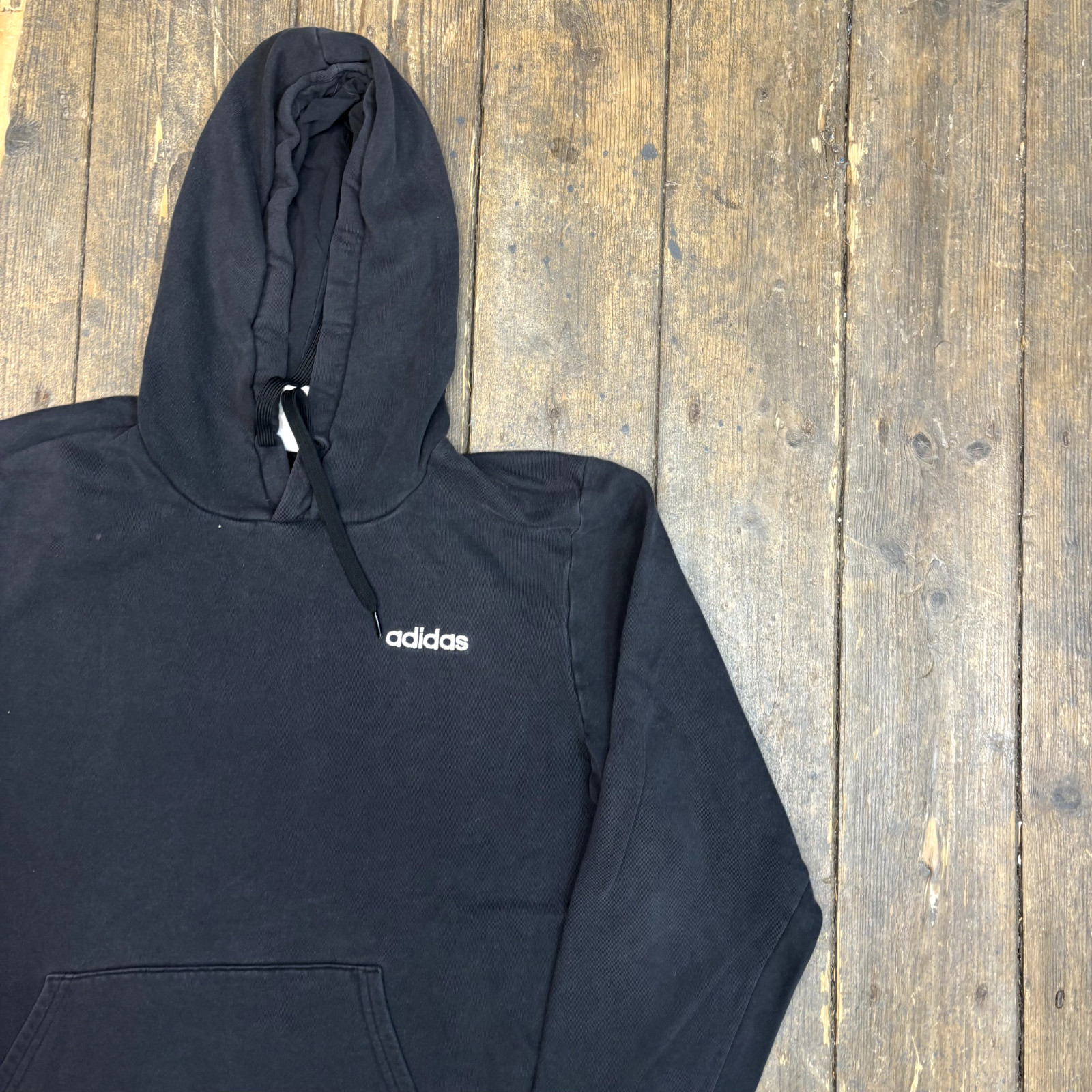 Adidas Hoodie Mens Heavyweight Y2K Embroidered Pull Over Sweatshirt, Black Large image 2