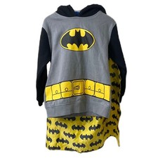 DC Comics Batman Hoodie Boys 4-5 Grey Yellow Black Cape Long Sleeve