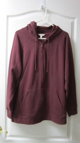 New Terra & Sky Women's Plus Size Fleece Zip Up Hoodie Plum Sweatshirt 1X