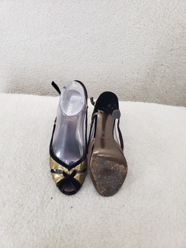 Fendi Women Sandals 37 Gold Glitter Open Toe Ankle Platform Heel Shoes US6 - Picture 8 of 19