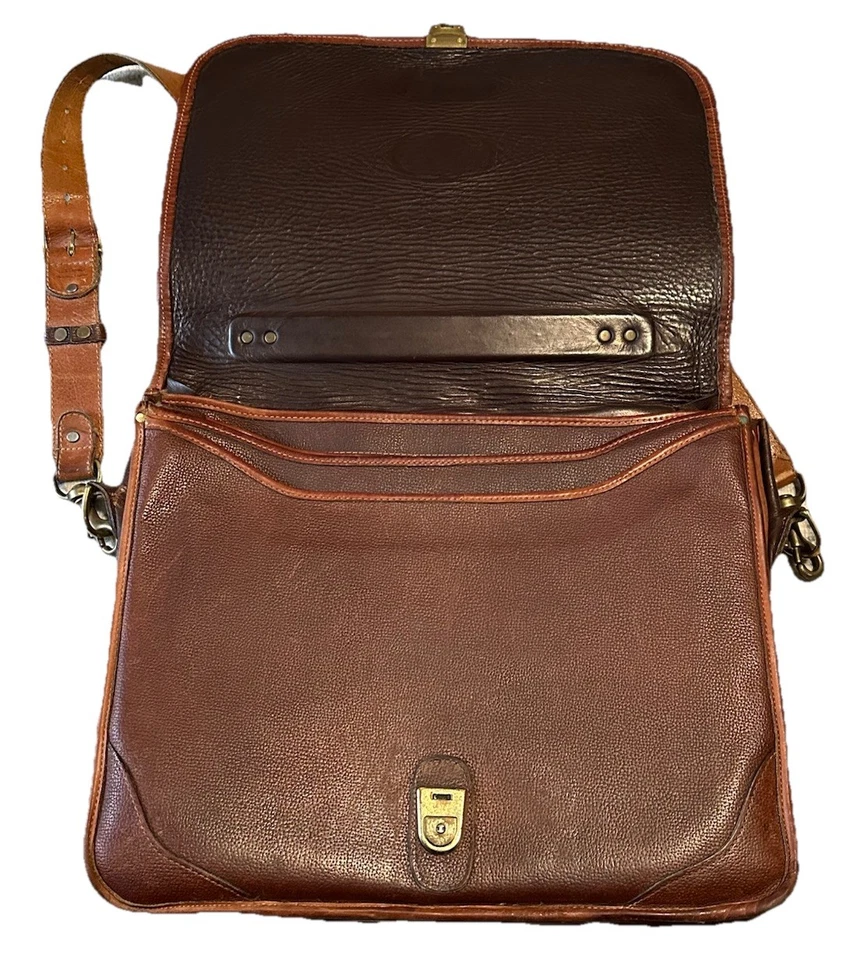 DE COLECCIÓN ORVIS Marrón Pesado 100% Cuero Maletín Mensajero Laptop Bolsa de Documentos EE. UU. Foto 2 de 4