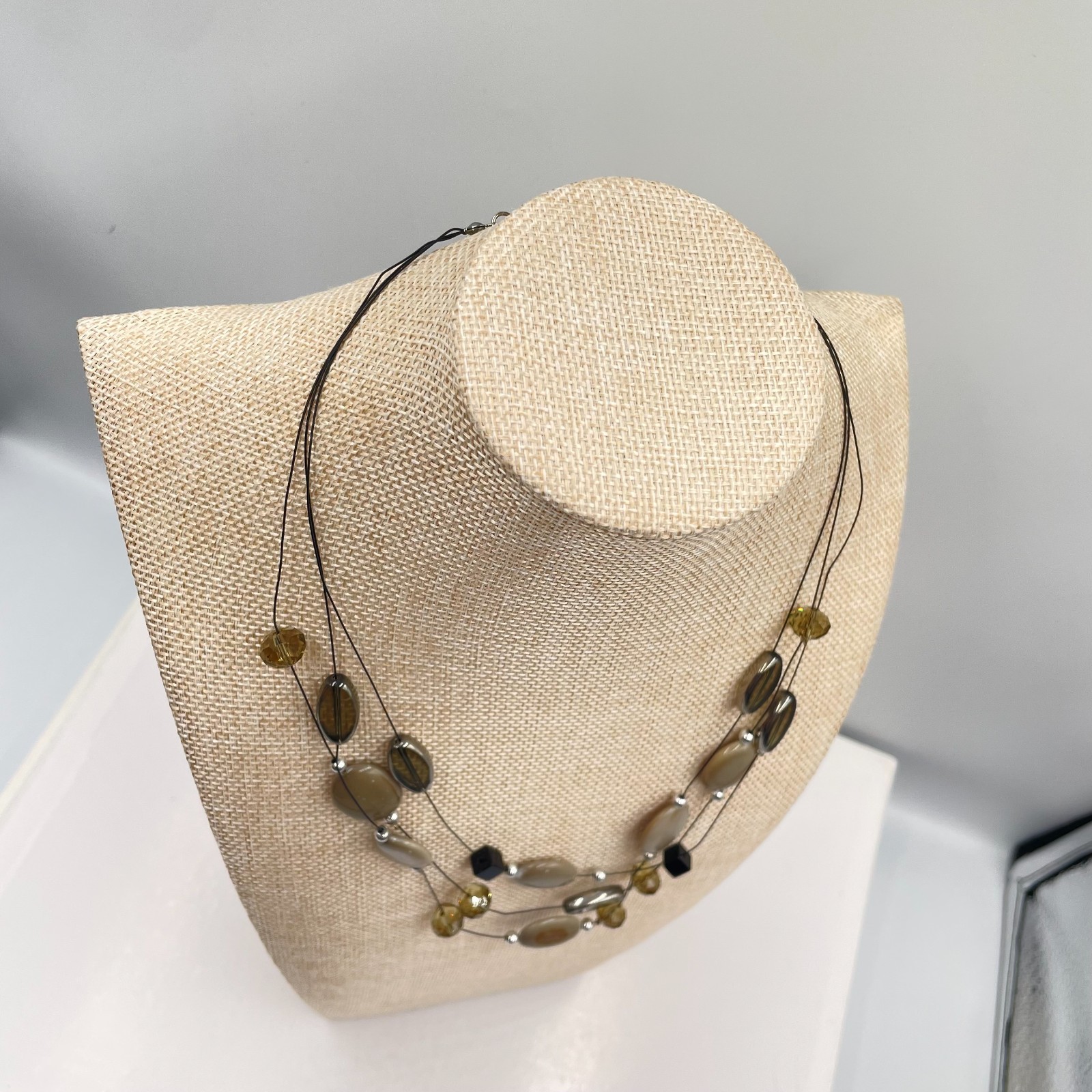 Silver-Tone Translucent Floating Beads Triple-Str… - image 5