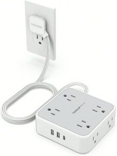 New Surge Protector 8 Outlets 3 USB 1 USB C 5Ft Flat Plug Grey