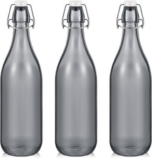 3 Pcs Grey Glass Bottle 1 L / 33.75 Oz Decorative Bottles Grey Swing Top Glass B