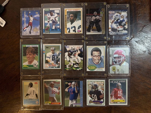 15 Sammelkarten Jordan, Smith, Dorsett, Rheaume, Aikman, Payton, Montana usw.