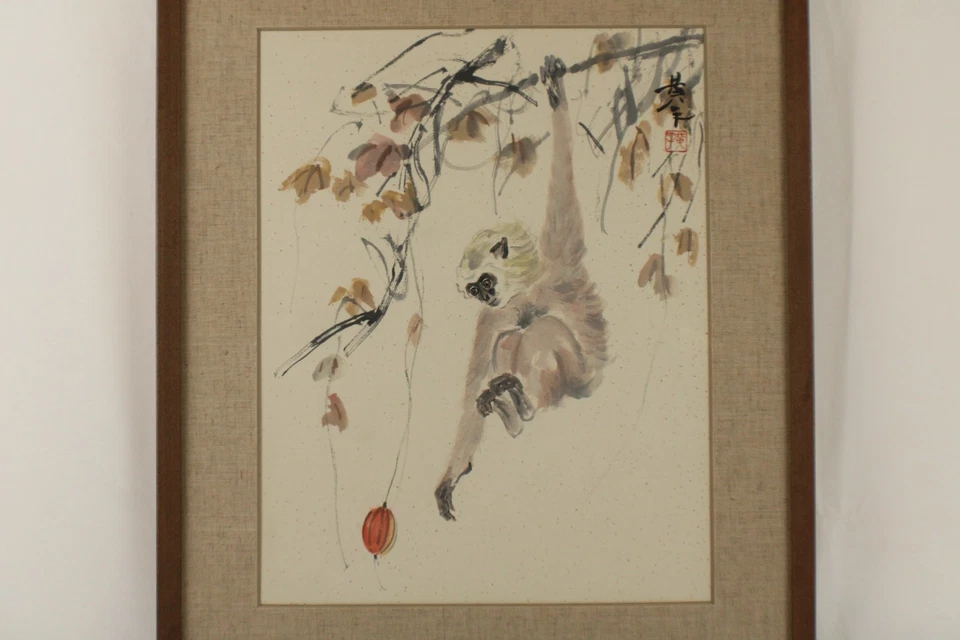 Акварель гуашь висячая обезьяна с автографом в японском стиле (Sumi-e) - Изображение 4 из 4