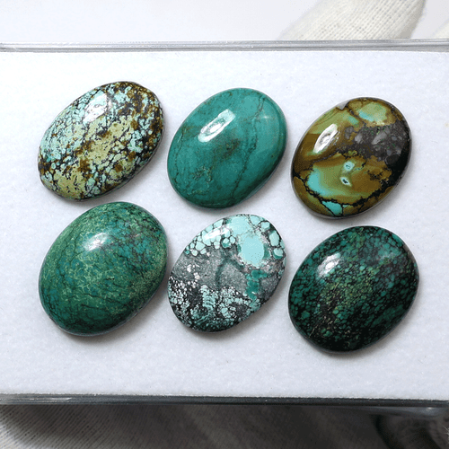 Mountain Treasures ~ Lote de 6 piedras preciosas cabujón turquesa natural Hubei 20-22 mm - Imagen 7 de 9