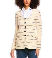 rag  bone Women's Striped Knit Blazer 6 Cream/Black Collarless Lined