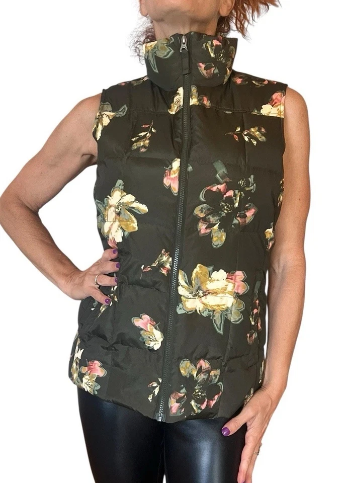 Lands End Womens Size 2-4 XS Flower Duck Down Fill Insulated Puffer Vest Jacket - Image 2 of 4