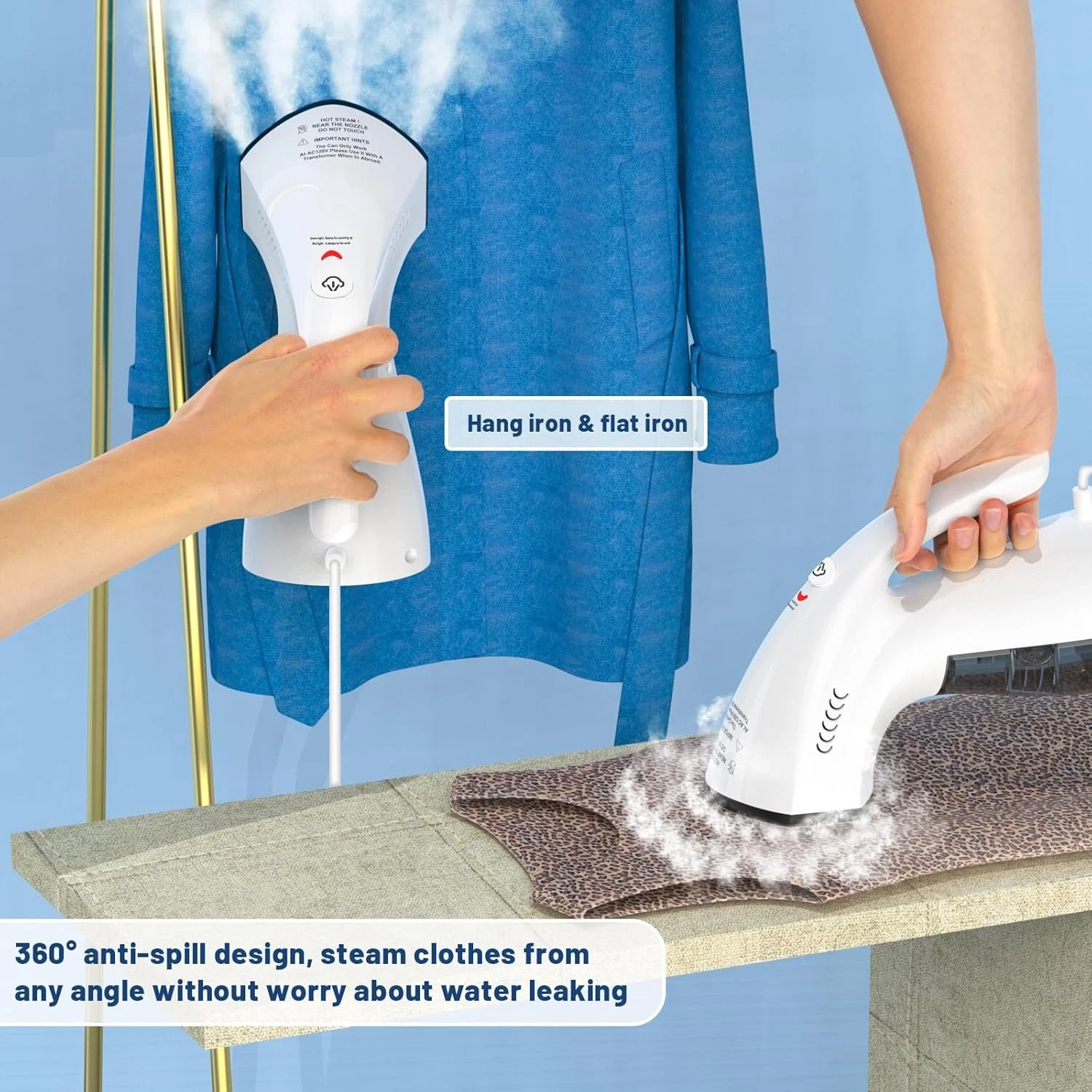 Clothes Steamer with Ironing Gloves, 2 in 1 Clothes Steamer and Iron for ALL Fab