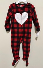 Carters Red/Black Sleeper Pajamas With Heart Size 2T Footed Zipper Fleece NWT