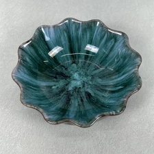 Vintage Blue Mountain Pottery Teal Blue Dipped Bowl Ruffled Edges Canada
