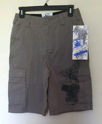 New Emachine Boys Cargo Shorts Size 14 Gray Pockets Y2K VTG Cotton Eagles Skulls - Picture 2 of 10