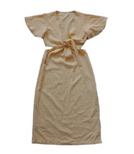 Cider Yellow Midi Dress Womens Small Cut Out Ribbon Tie Side Slit Boho Beach NWT