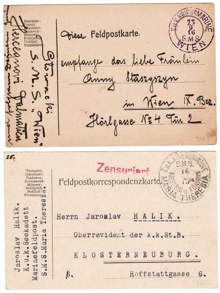 2 piezas Armada austriaca Primera Guerra Mundial - Cancelación de barco 1915 - SMS Wien y SMS Maria Theresia Foto 3 de 3