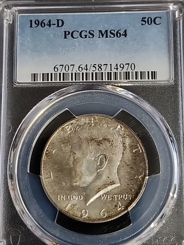 1964-D Silver Uncirculated Kennedy Half Dollar 50C PCGS MS64 Toned Free Shipping