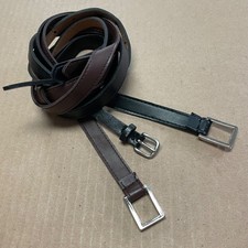 Vintage Women's Lot of 3 Thin Leather Belts with Square Buckles Large