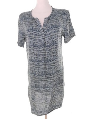 MONGUL Damen Tunika Bluse Gr. S Blau Viskose 100% Kurzer Ärmel Abstrakt