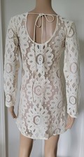 BOOHOO Crochet Lace Cream Open Back Mini Dress Boho Feminine Vacation size S
