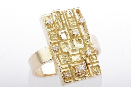 Designer Ring 750 Gelb Gold 18K Altschliff Rosenschliff Diamanten Gr 52! -