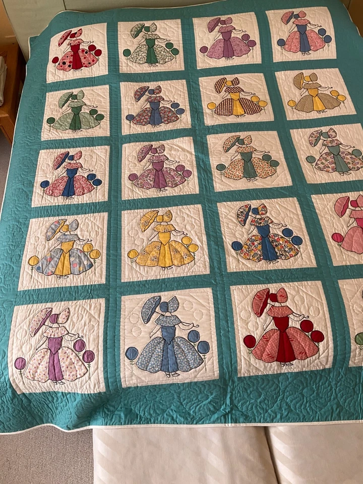 1930-е - 40-е ручная вышивка аппликация Southern Belle зонтик лоскутное одеяло 78 x 92 - Изображение 2 из 4