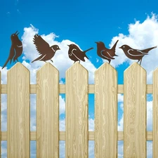 5PCS Rusty Metal Birds Decoration,Outdoor Fence Yard Decor,Metal Birds Craft Sta