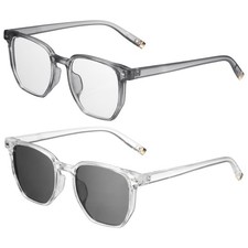 2pcs Sunglasses for Women Men, PC Square Sunglasses, Transparent Gray