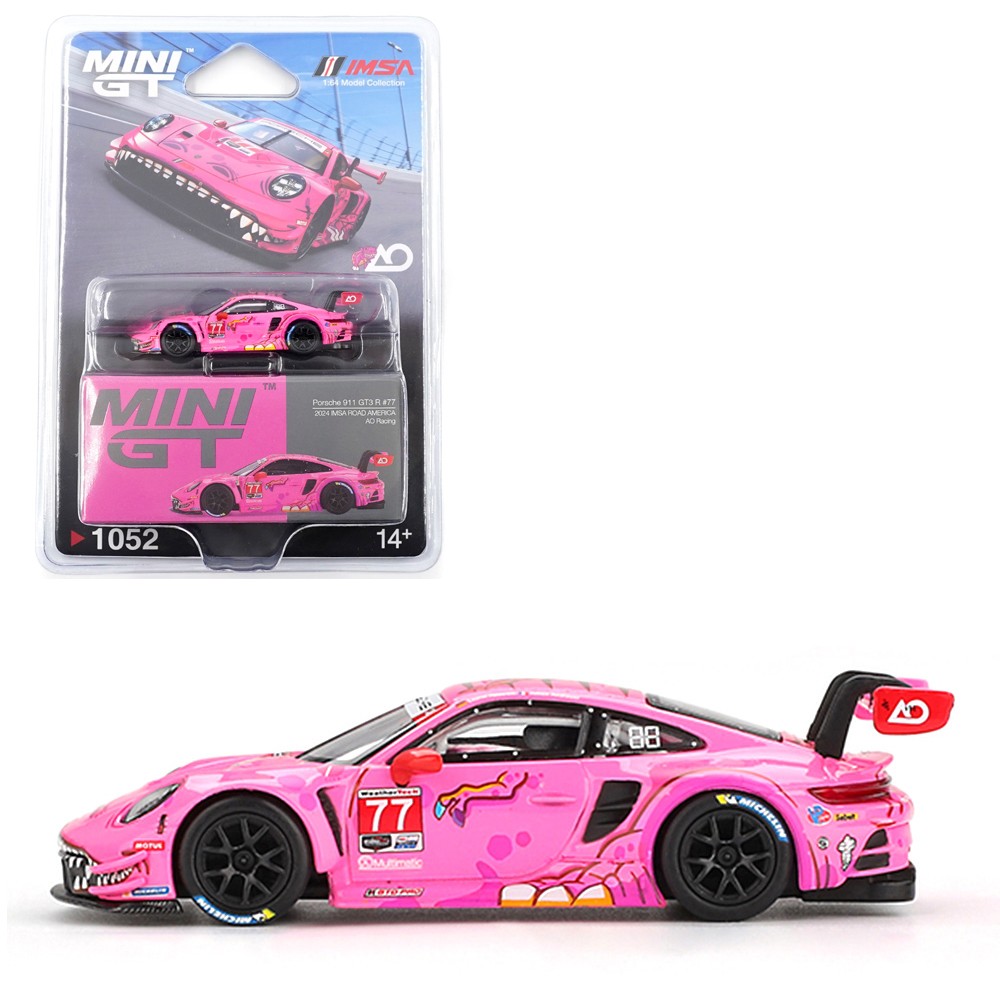 Mini GT 1:64 Porsche 911 GT3 R #77 AO 2024 IMSA Road America (Pink