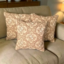 3 VTG Floral Tapestry Throw Pillows Brown Gold Stitching Roses Jacquard Damask